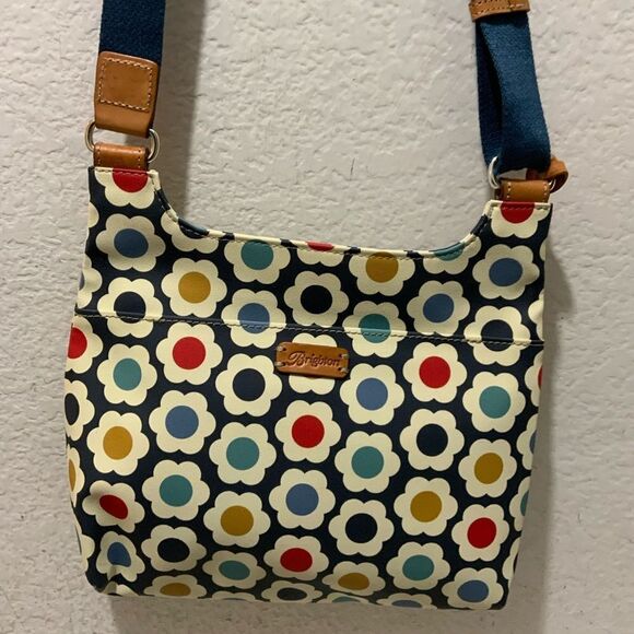 Brighton Newberry Crossbody Bag Flowers Discontinued Adjustable Strap Blue ivory - Picture 12 of 15